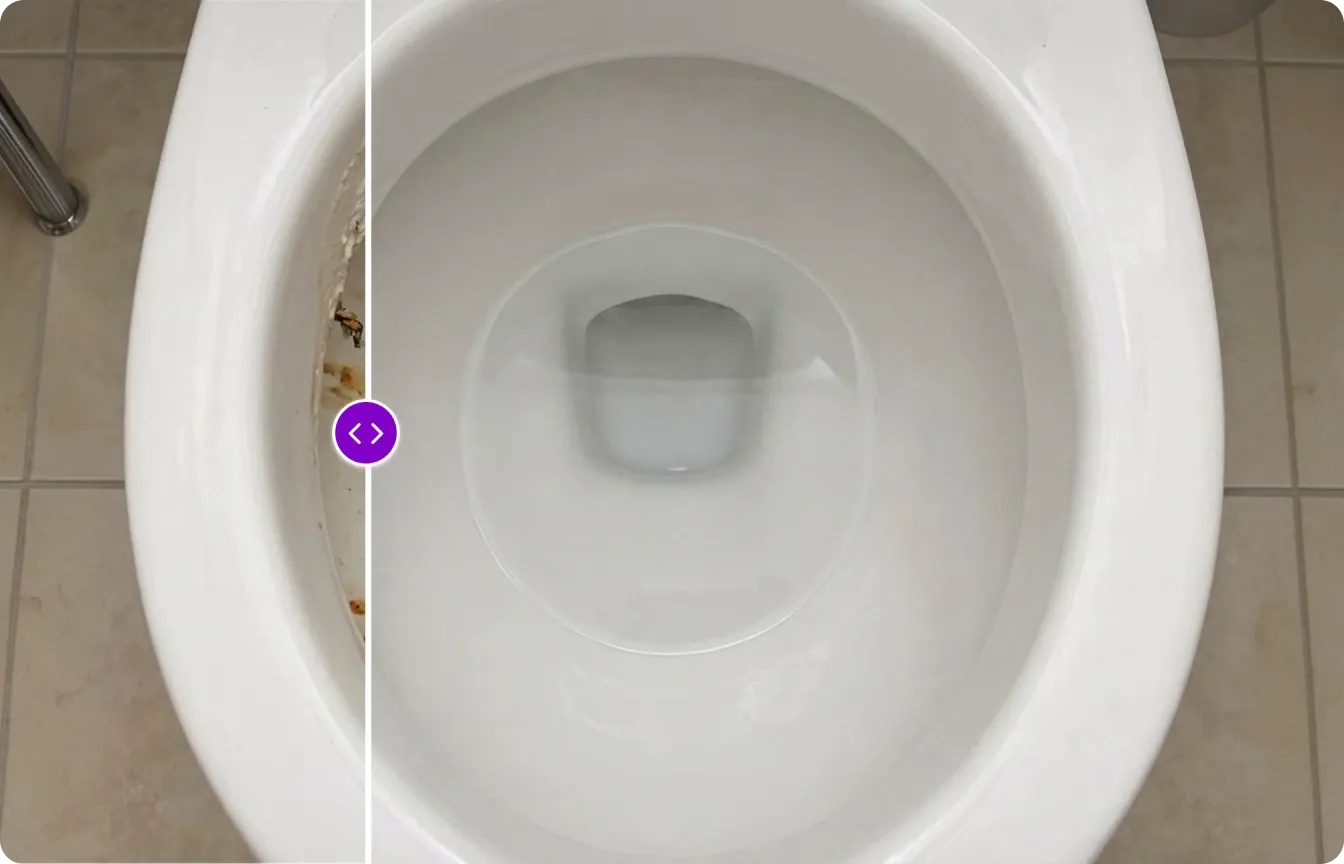 Ren hvid toiletkumme efter brug af Fuugu â resultat uden skrubning