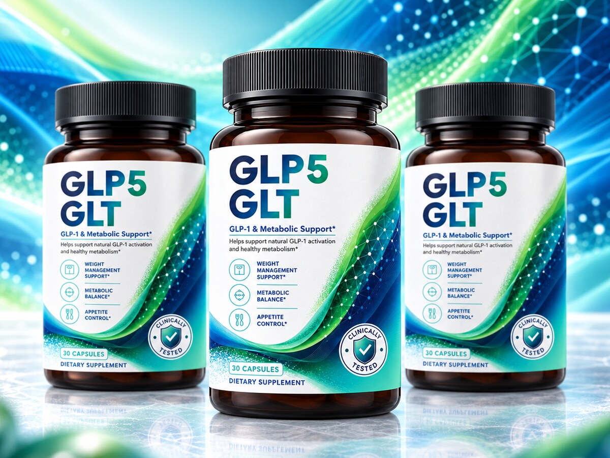 GLP5 GLT erfaringer og test 2026: tre bokser med GLP5 GLT, GLP-1-kapsler til én om dagen for forbrenning og metabolisme