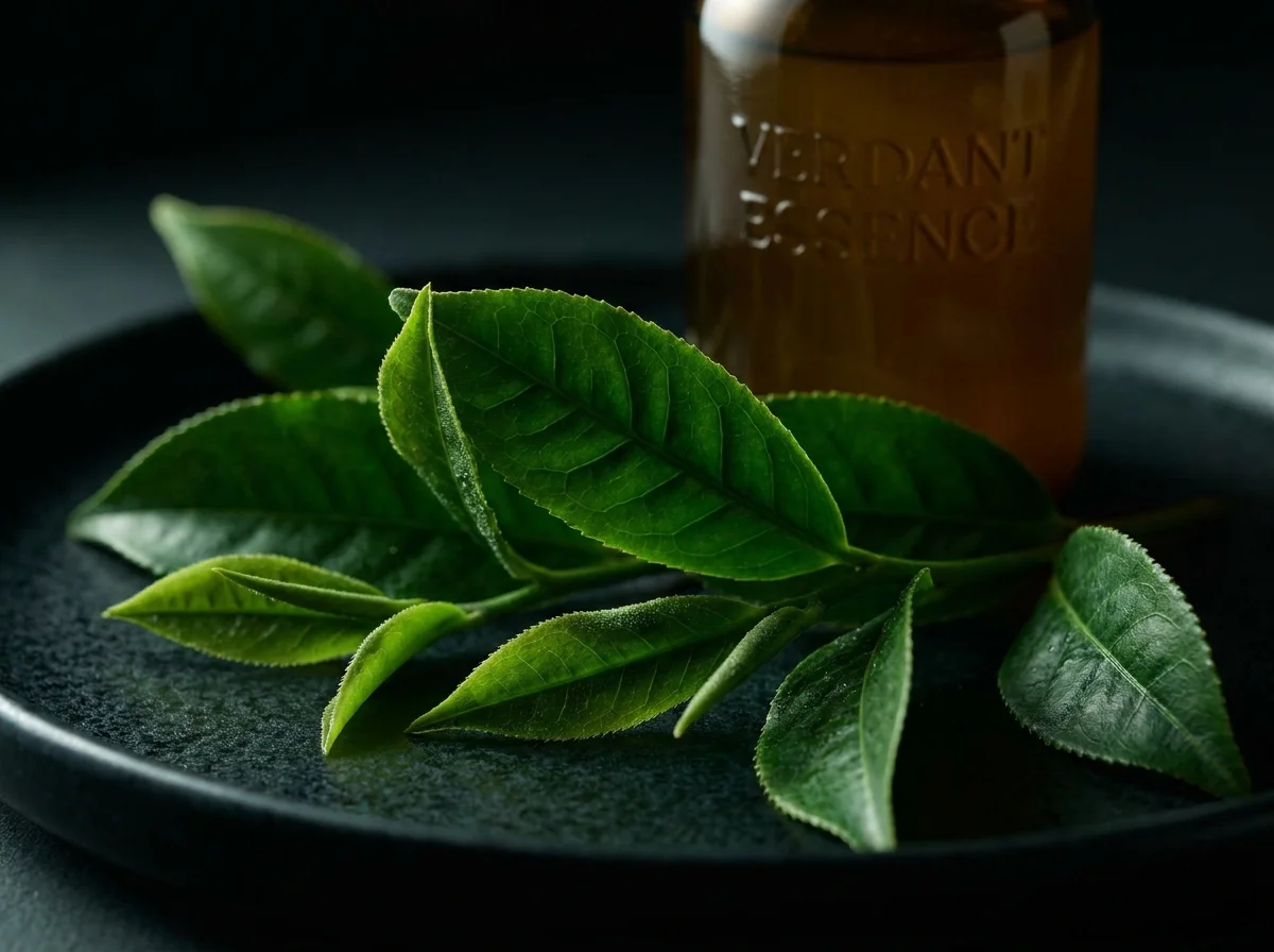 Feuilles de thé vert fraîches – l’extrait de thé vert riche en catéchines EGCG fait partie de la composition d’Akemi Coffee Boost