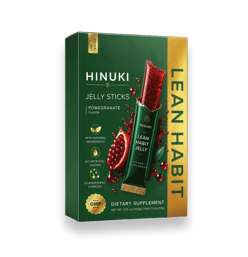 Hinuki Lean Habit Jelly box with 10 pomegranate jelly sticks – product packshot