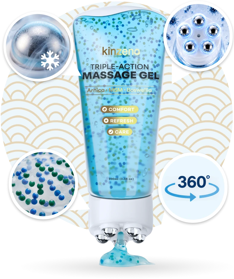 Kinzeno massage gel tube with the 360-degree roller head and its five steel rollerballs
