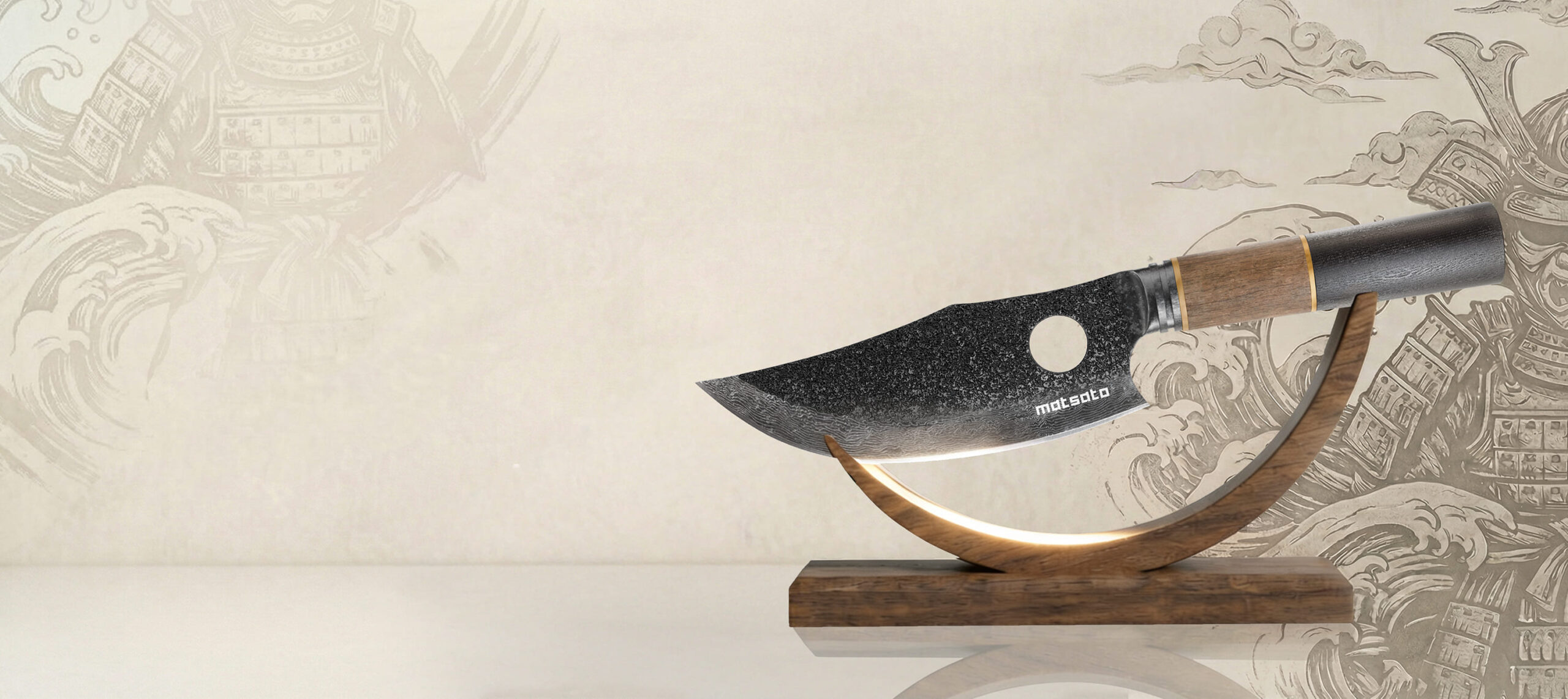 Matsato knife review 2026: the Matsato Osuren chef knife with finger hole and hammered blade on a kitchen counter