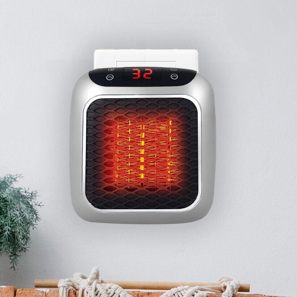 WellHeater kacheltje in het stopcontact met gloeiend verwarmingselement en digitaal display